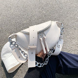 gamloshoe Silver Chain Design PU Leather Crossbody Bag