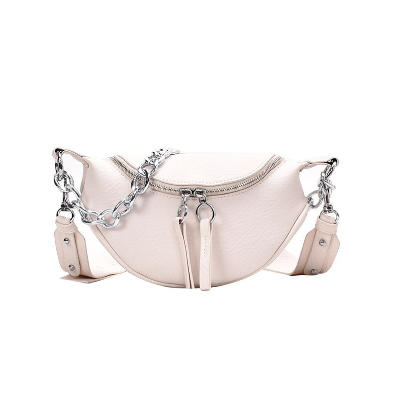 gamloshoe Silver Chain Design PU Leather Crossbody Bag